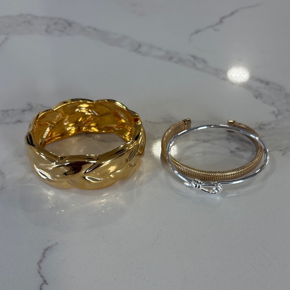 Gold Braided Statement Bangle Bracelets Set Of 3 - image 3